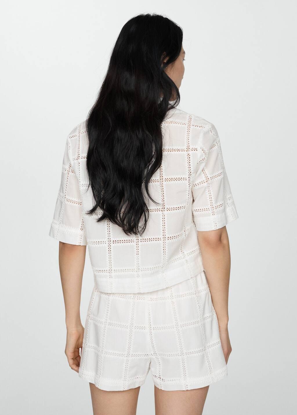 White Embroidered Polo-Neck Blouse, , large image number 4