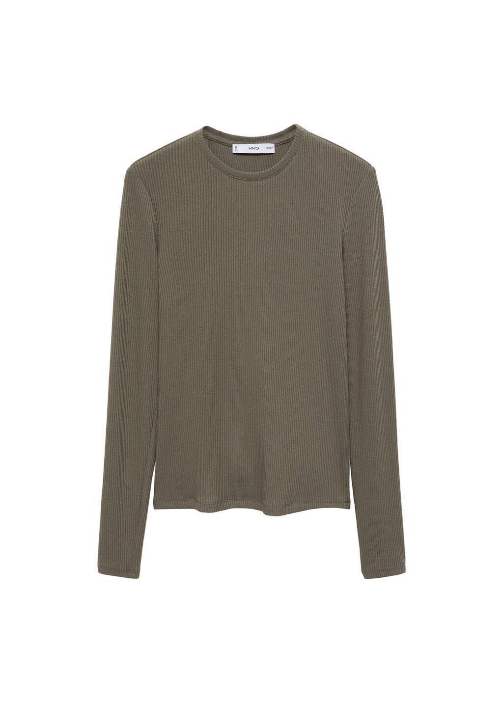 Khaki Ribbed Long-Sleeved T-Shirt, , large image number 2