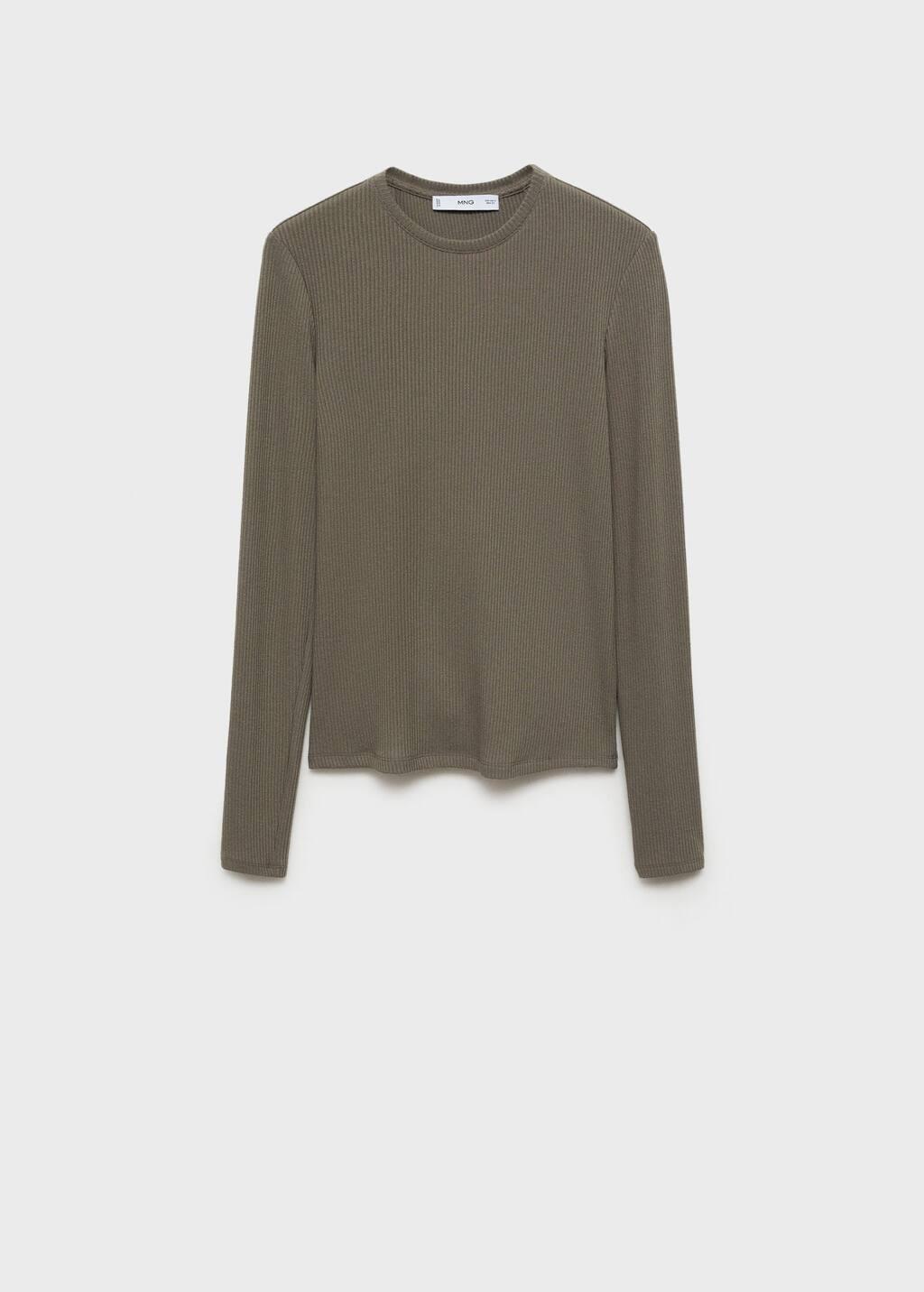 Khaki Ribbed Long-Sleeved T-Shirt, , large image number 4