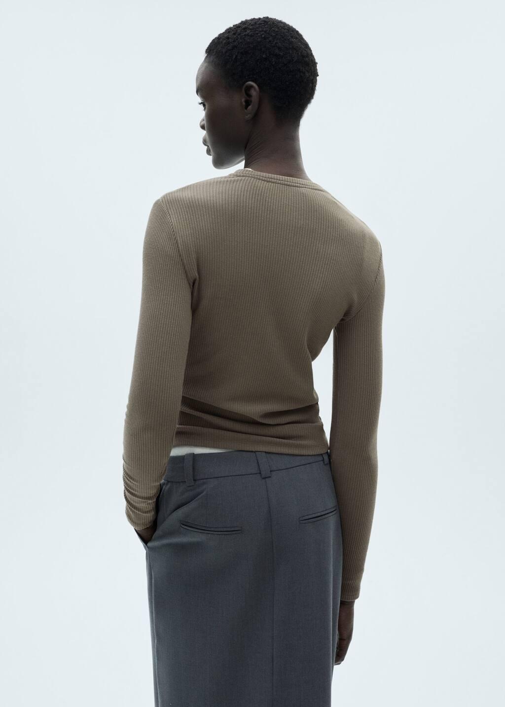 Khaki Ribbed Long-Sleeved T-Shirt, , large image number 7