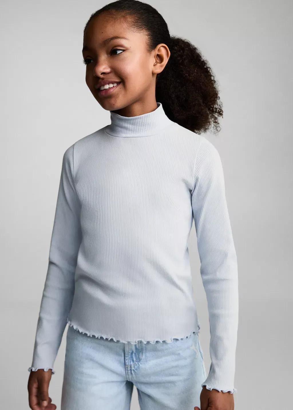 LT-PASTEL BLUE Ribbed high neck t-shirt, Kids Girl, , medium