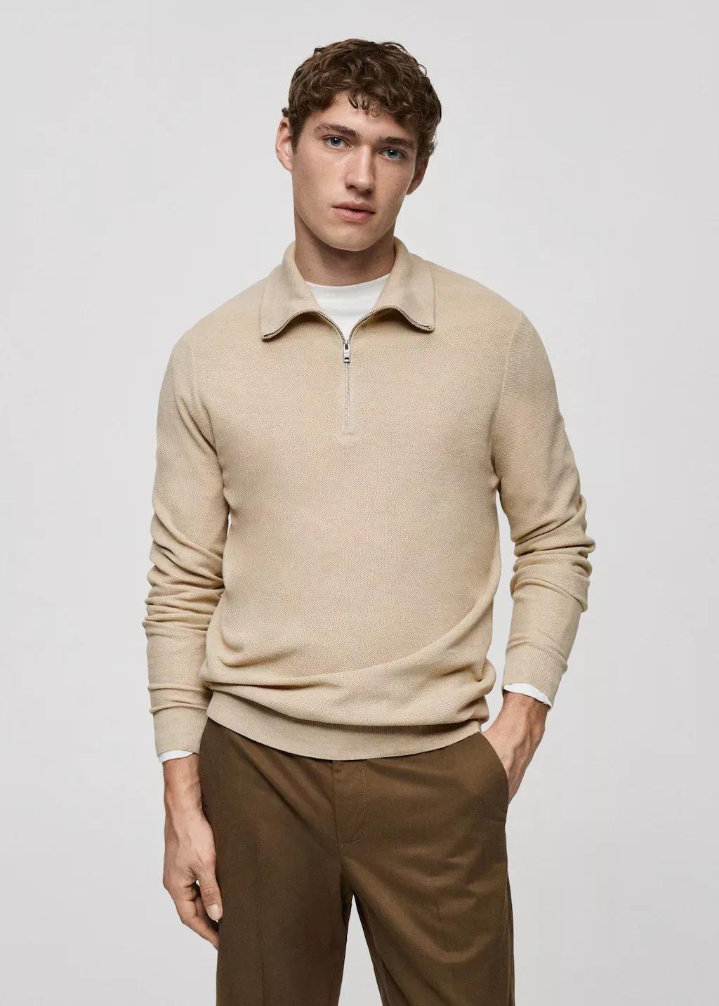 Cream Turtleneck Sweater With Microstructure, , large image number 0