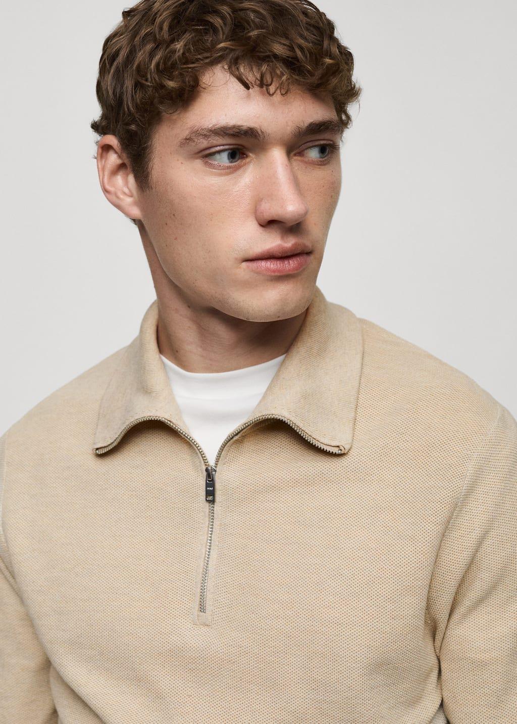 Cream Turtleneck Sweater With Microstructure, , large image number 1