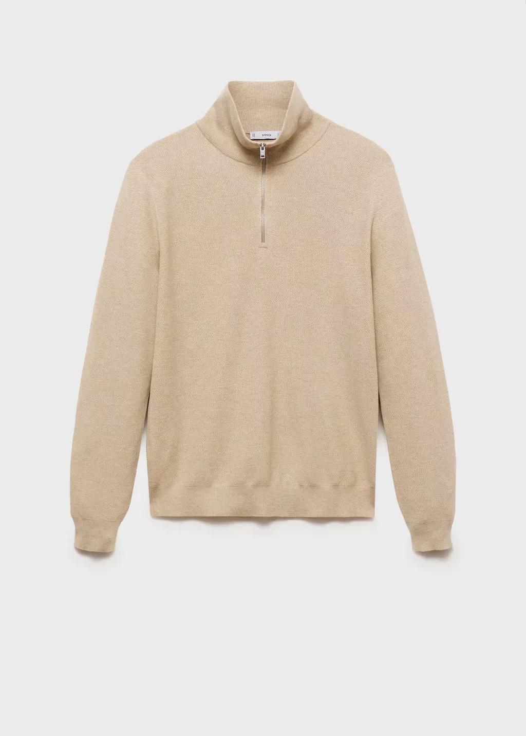 Cream Turtleneck Sweater With Microstructure, , large image number 4