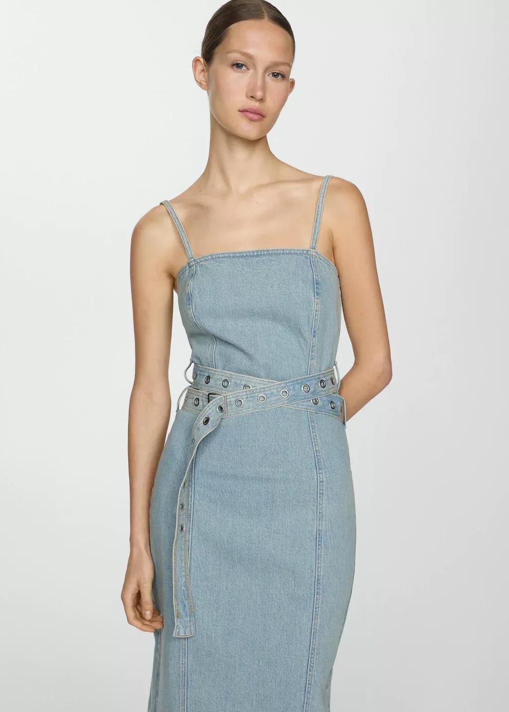 Blue Denim Dress With Belt, , large image number 0