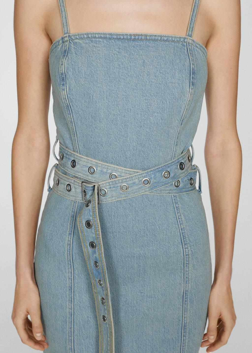 Blue Denim Dress With Belt, , large image number 2