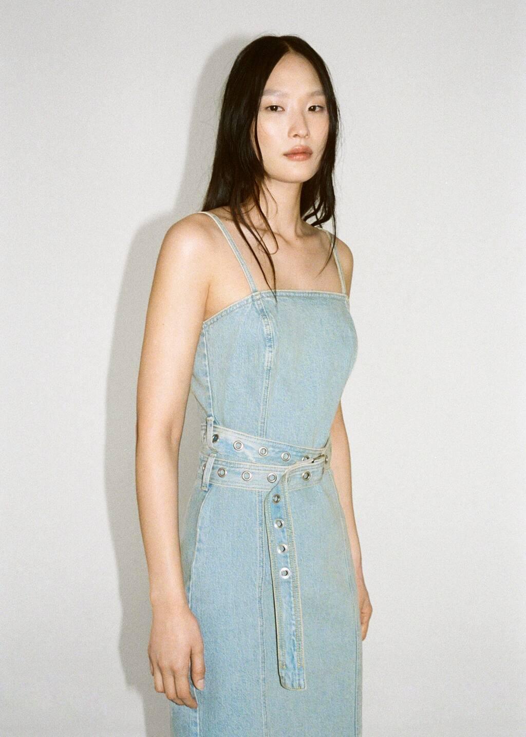 Blue Denim Dress With Belt, , large image number 4