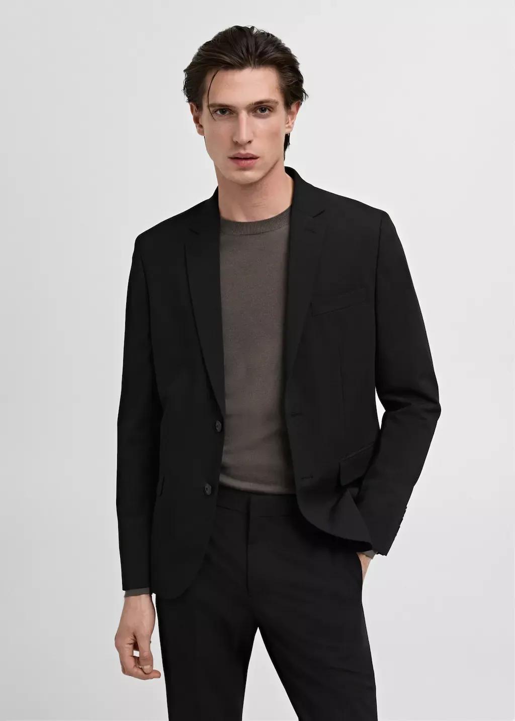 Black Super Slim Fit Suit Jacket Made Of Stretch Fabric, , large image number 0