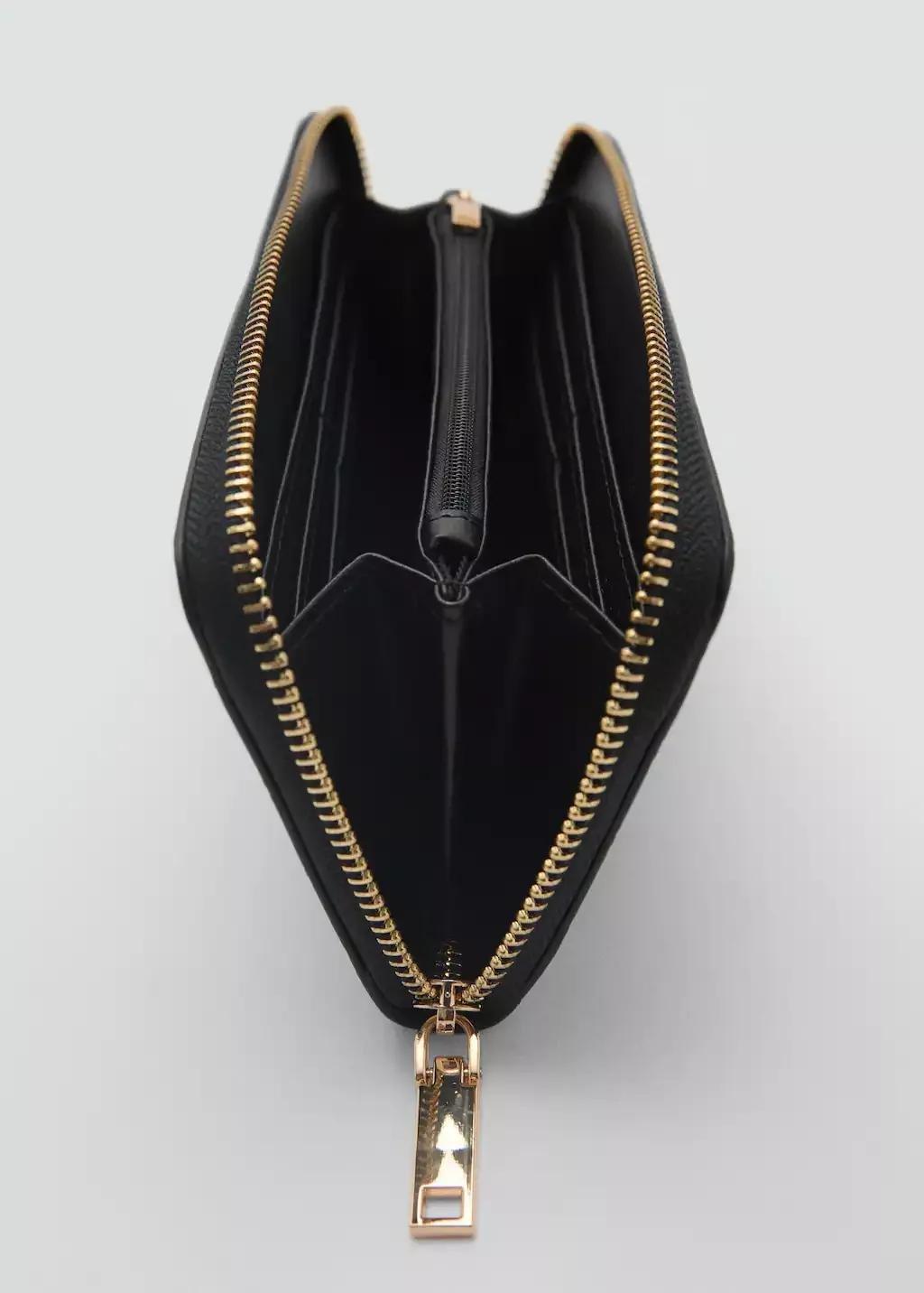 Black Coco Effect Leather Wallet, Black, large image number 1