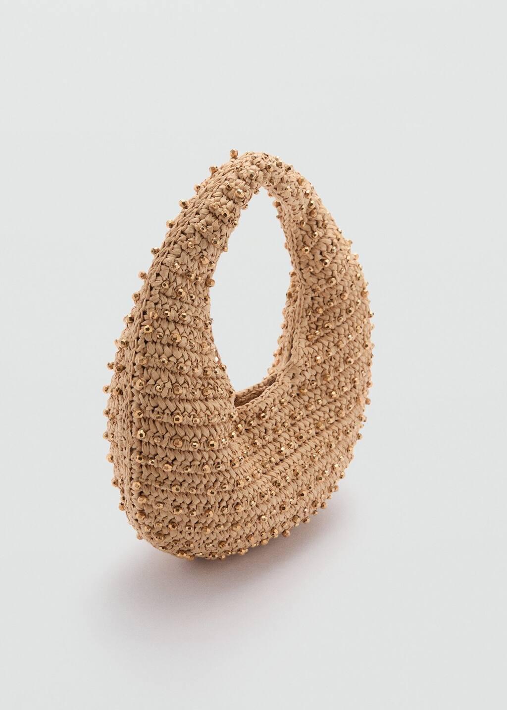 Beige Natural Fibre Bag With Beads, Light Beige, large image number 0