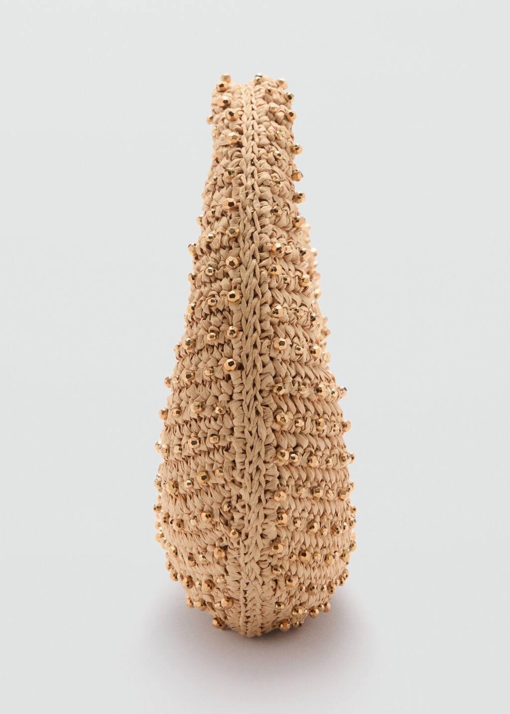 Beige Natural Fibre Bag With Beads, Light Beige, large image number 1
