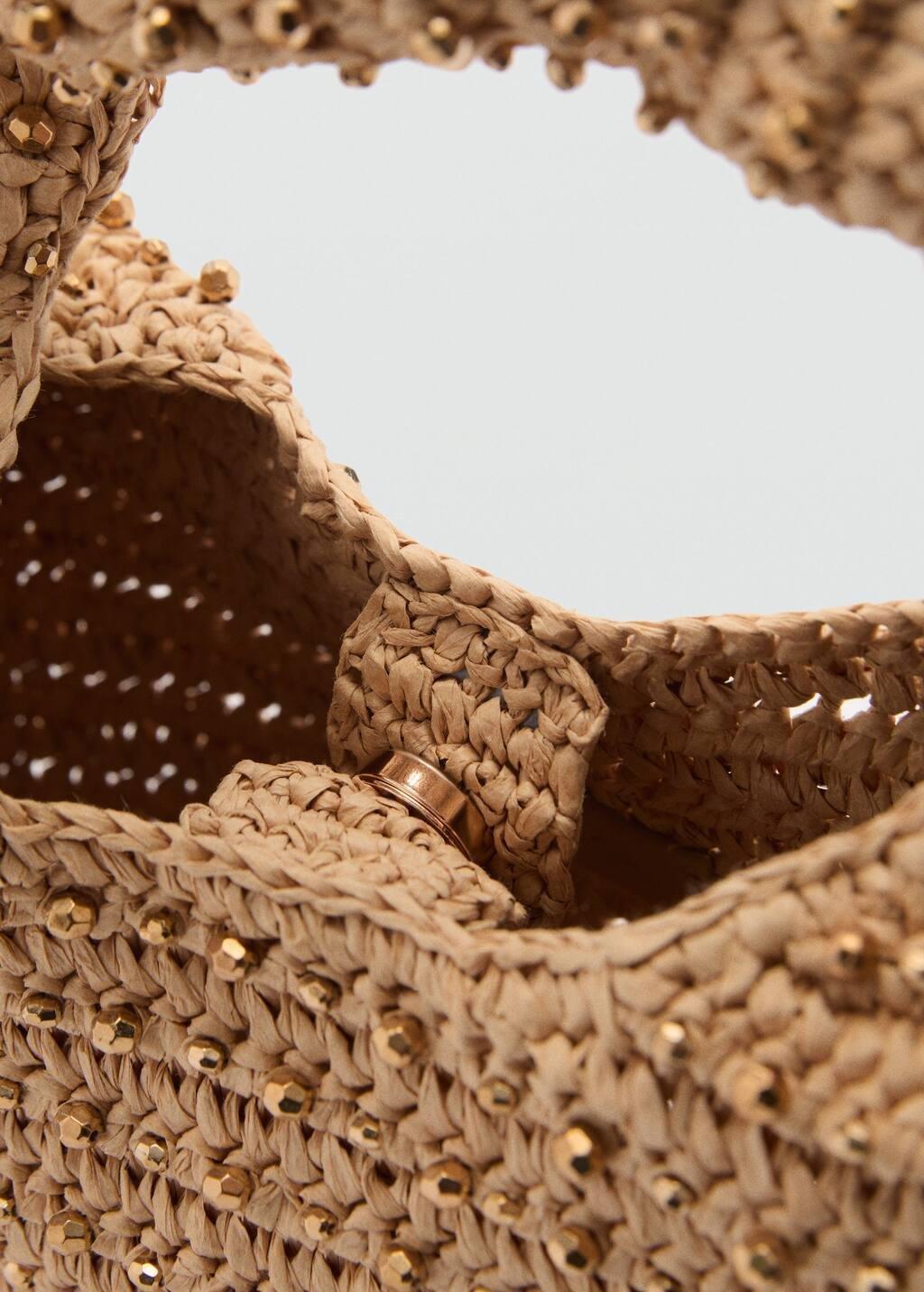Beige Natural Fibre Bag With Beads, Light Beige, large image number 2