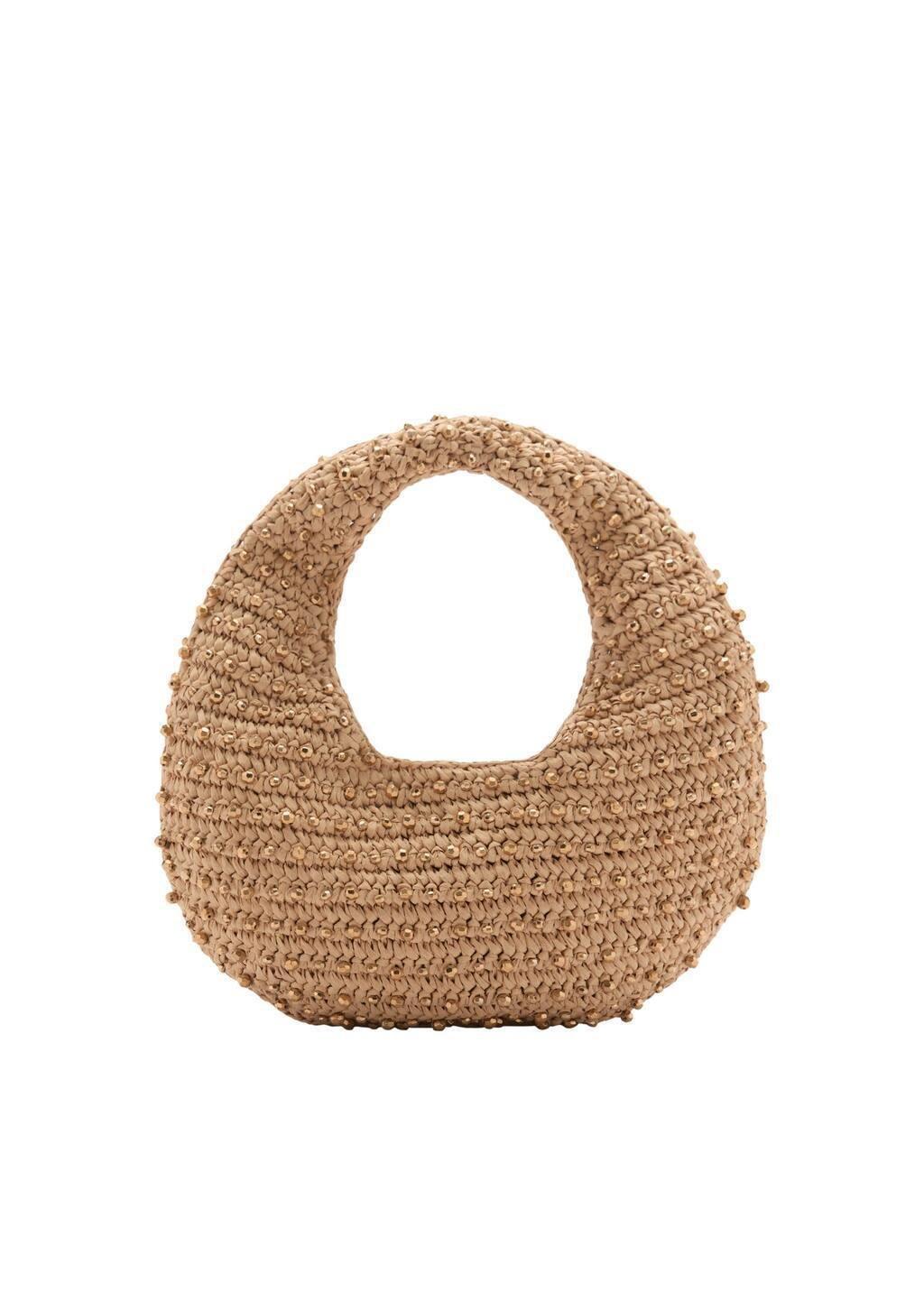 Beige Natural Fibre Bag With Beads, Light Beige, large image number 3