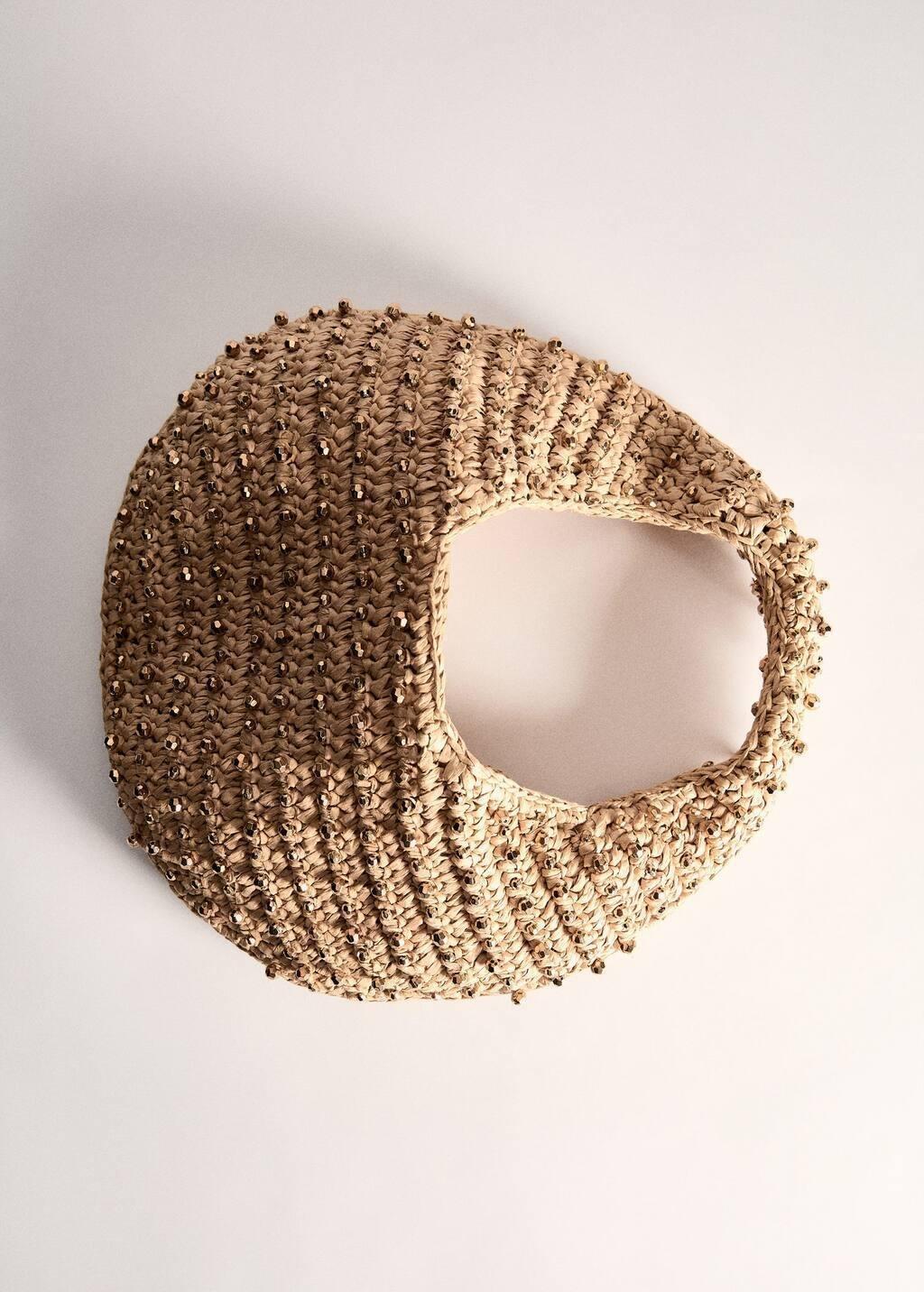 Beige Natural Fibre Bag With Beads, Light Beige, large image number 4