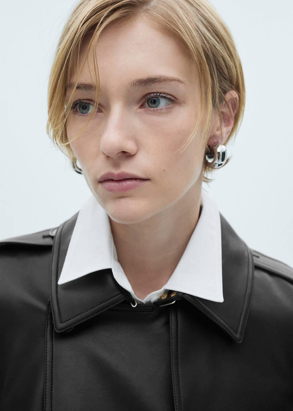 Black Leather-Effect Trench Coat, , large image number 1