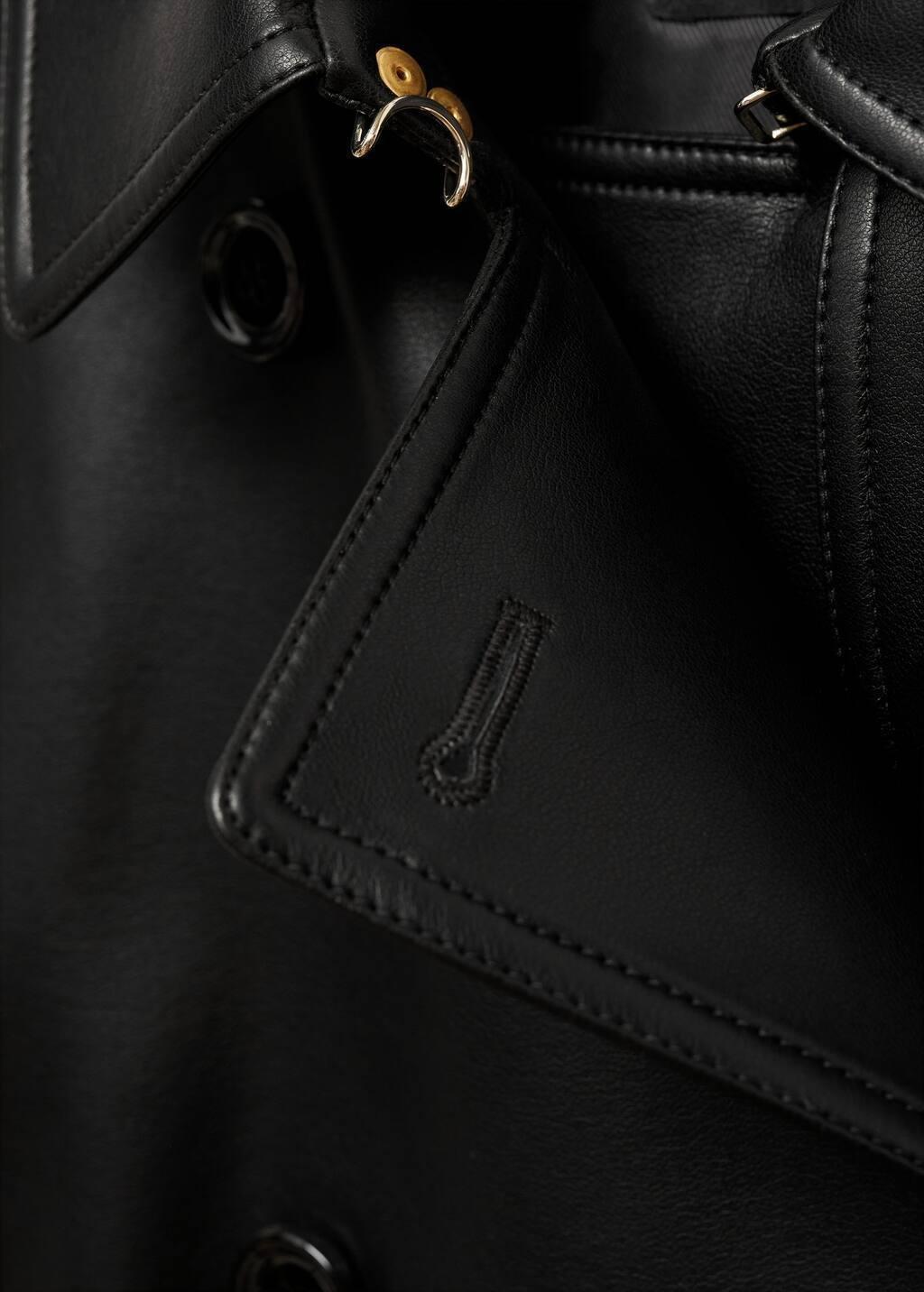 Black Leather-Effect Trench Coat, , large image number 8