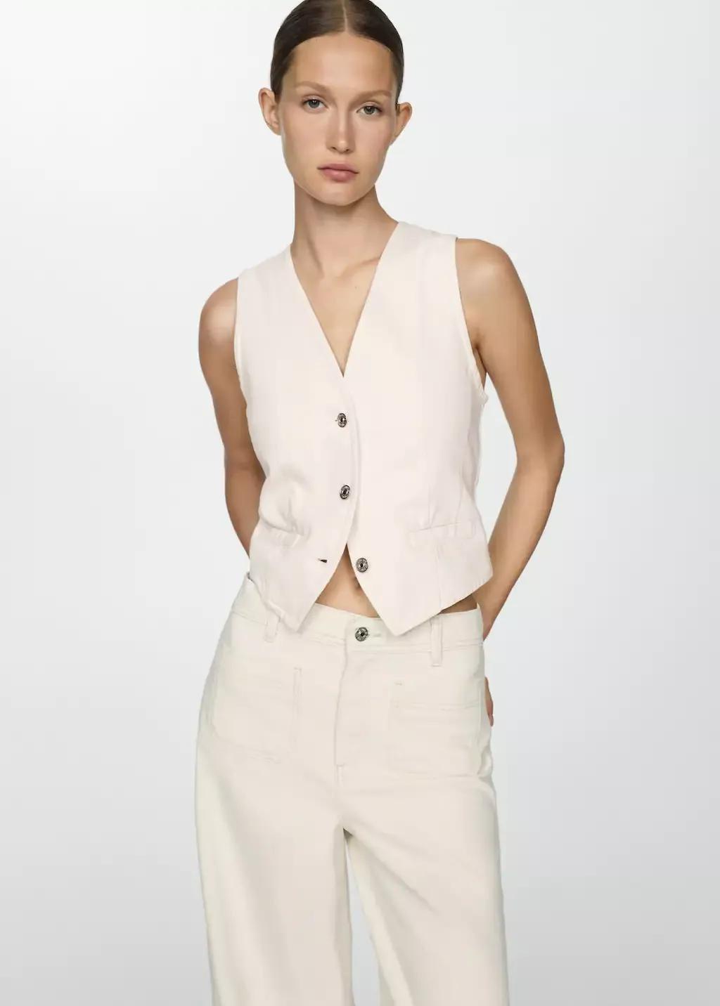 White Buttoned Denim Gilet, , large image number 0