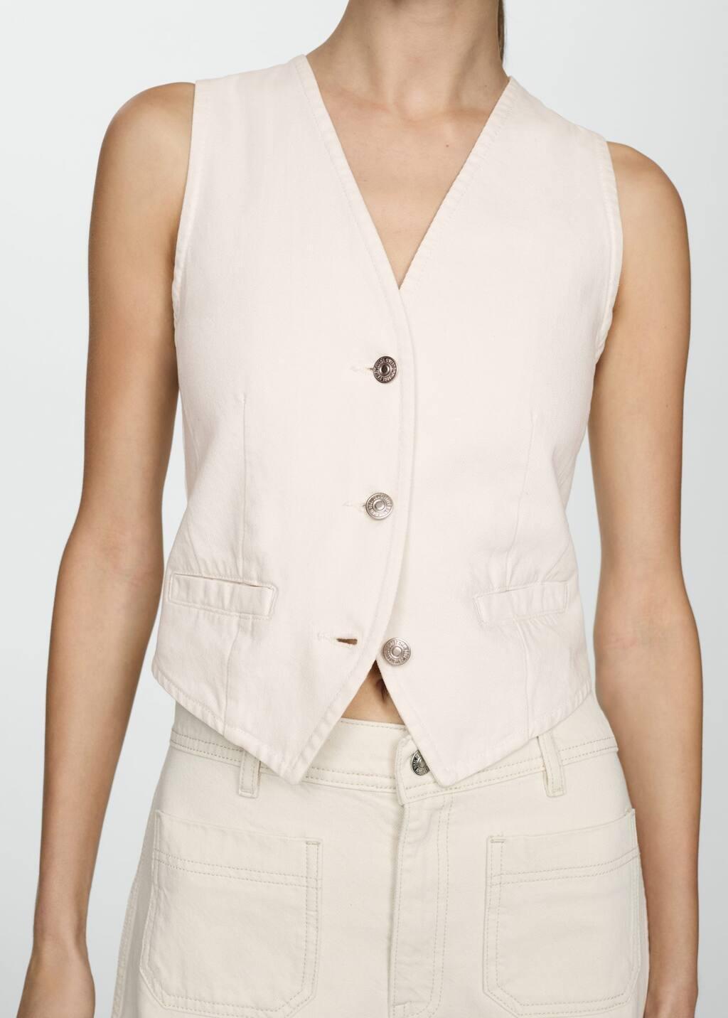 White Buttoned Denim Gilet, , large image number 2