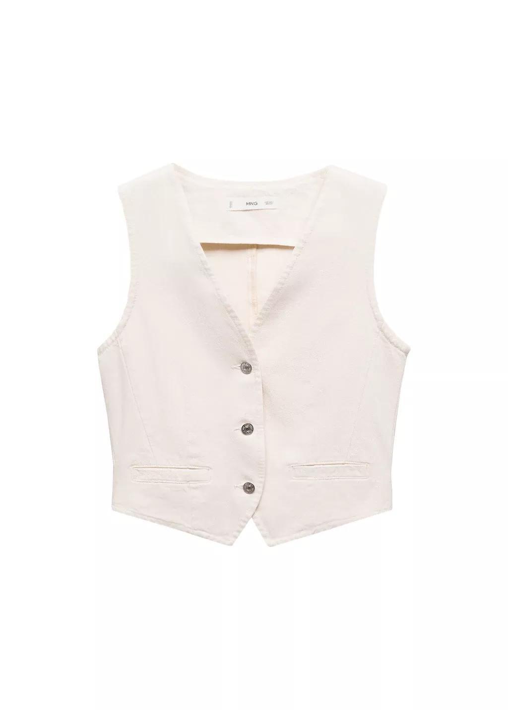 White Buttoned Denim Gilet, , large image number 3