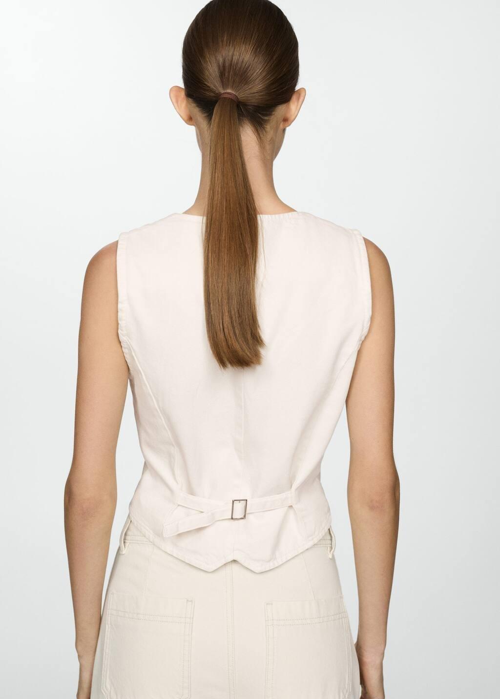 White Buttoned Denim Gilet, , large image number 5