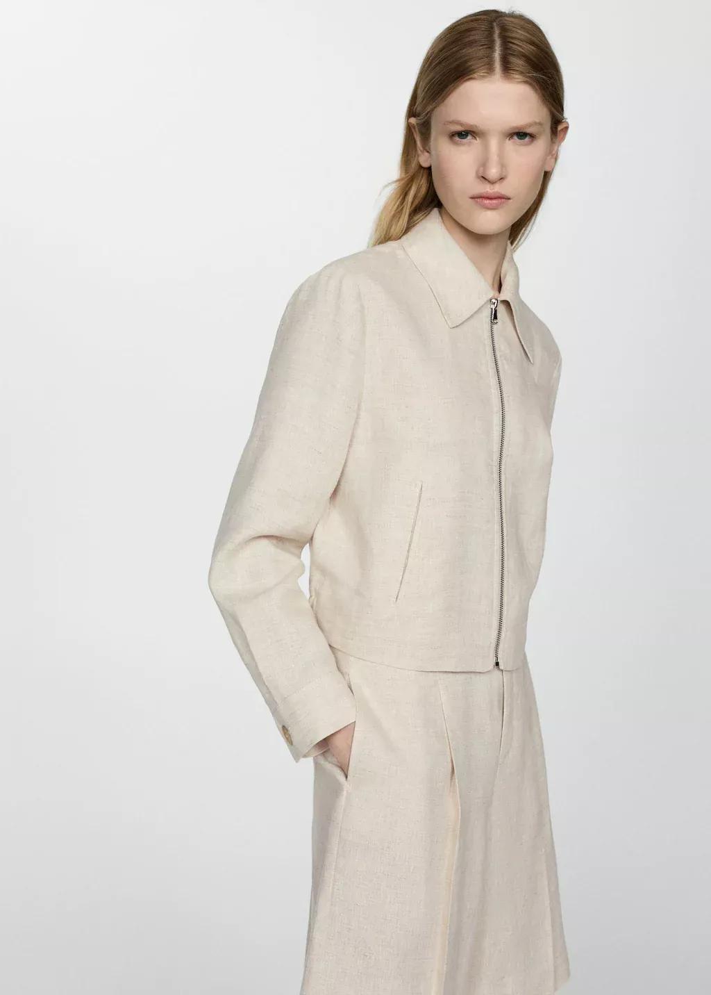 Grey Lt Pastel 100% Linen Jacket With Zip, , large image number 0