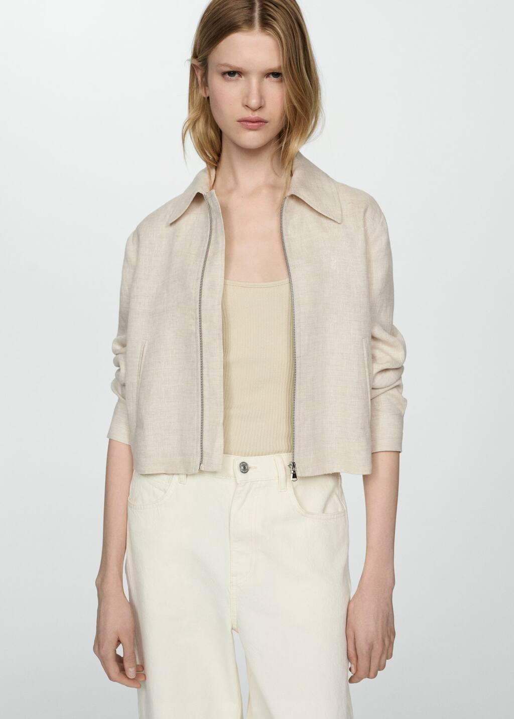 Grey Lt Pastel 100% Linen Jacket With Zip, , large image number 2