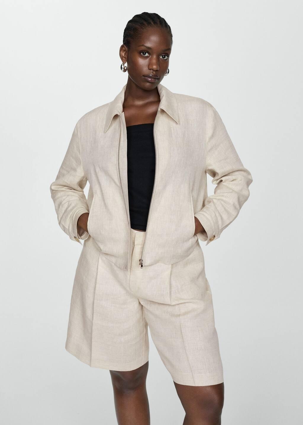 Grey Lt Pastel 100% Linen Jacket With Zip, , large image number 6