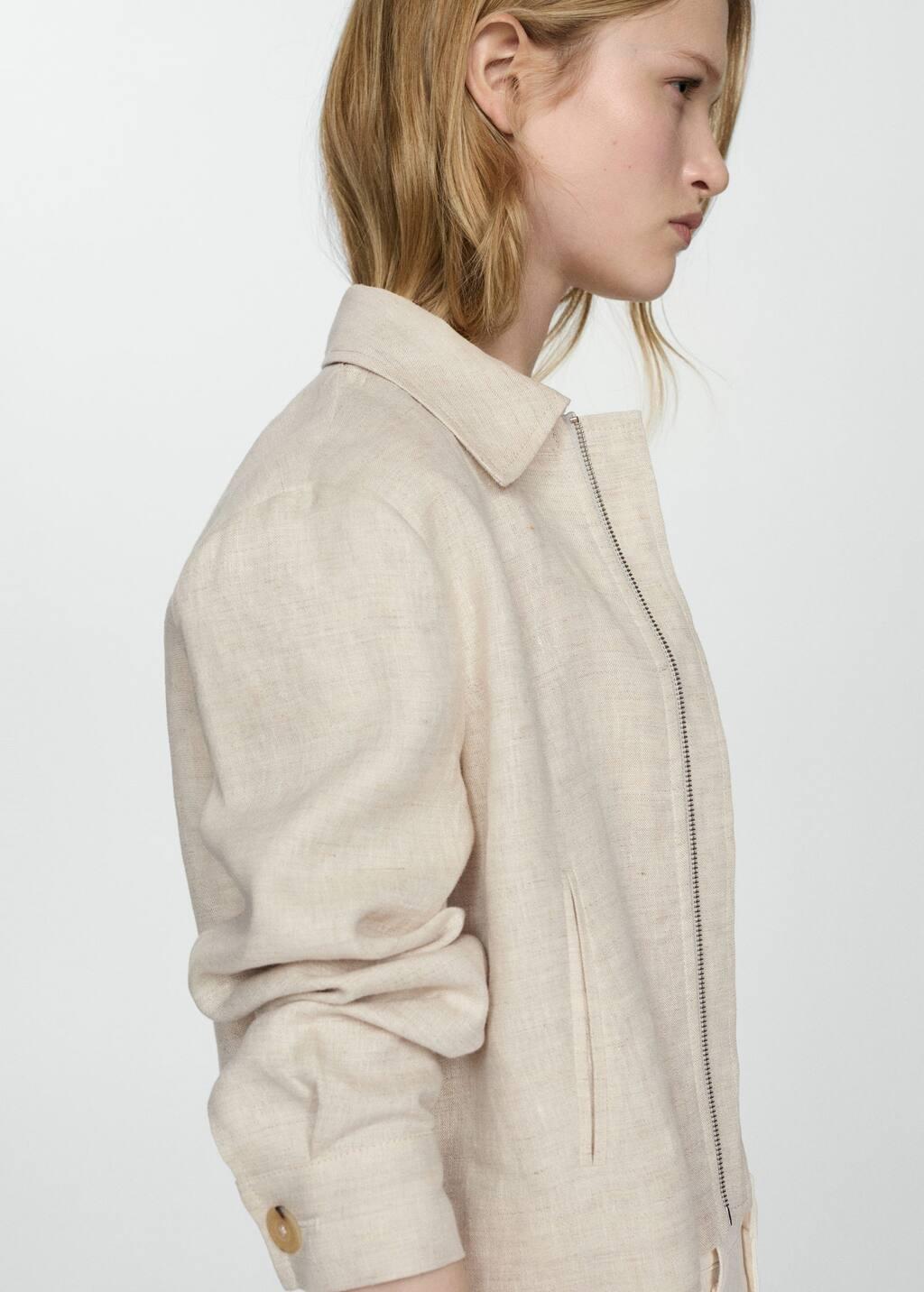 Grey Lt Pastel 100% Linen Jacket With Zip, , large image number 7