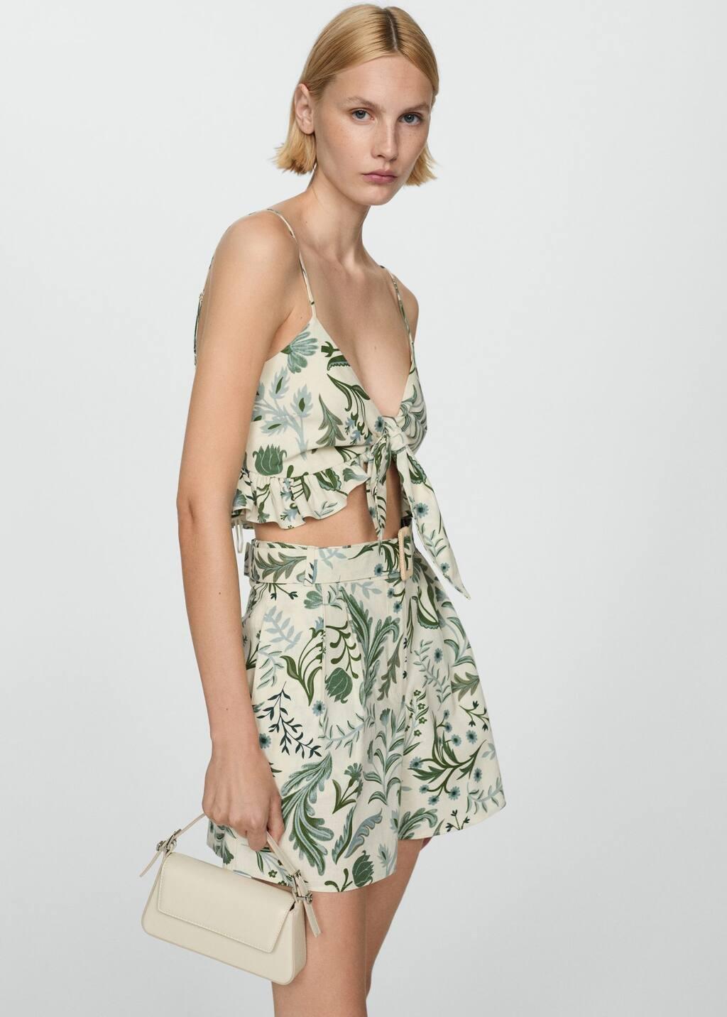 LIGHT BEIGE Printed shorts with belt, , medium