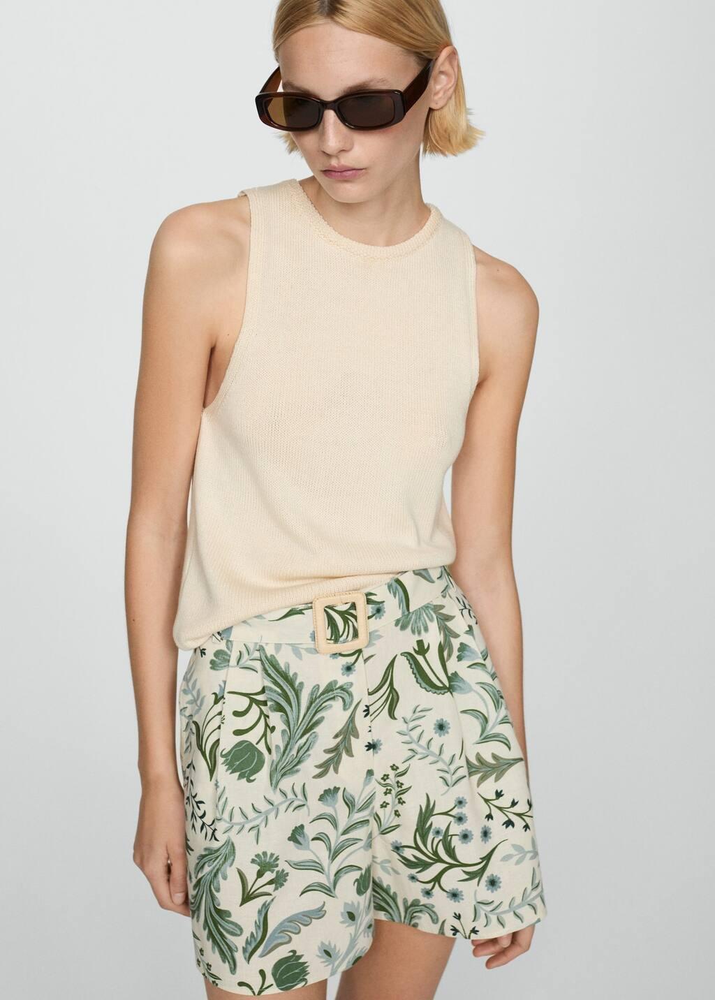 LIGHT BEIGE Printed shorts with belt, , large image number 1