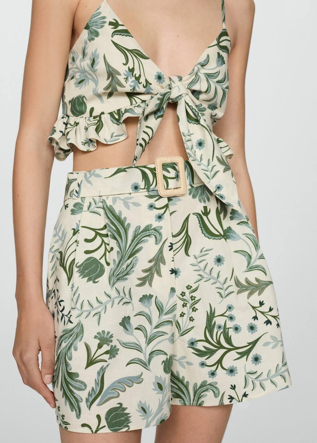 LIGHT BEIGE Printed shorts with belt, , large image number 2