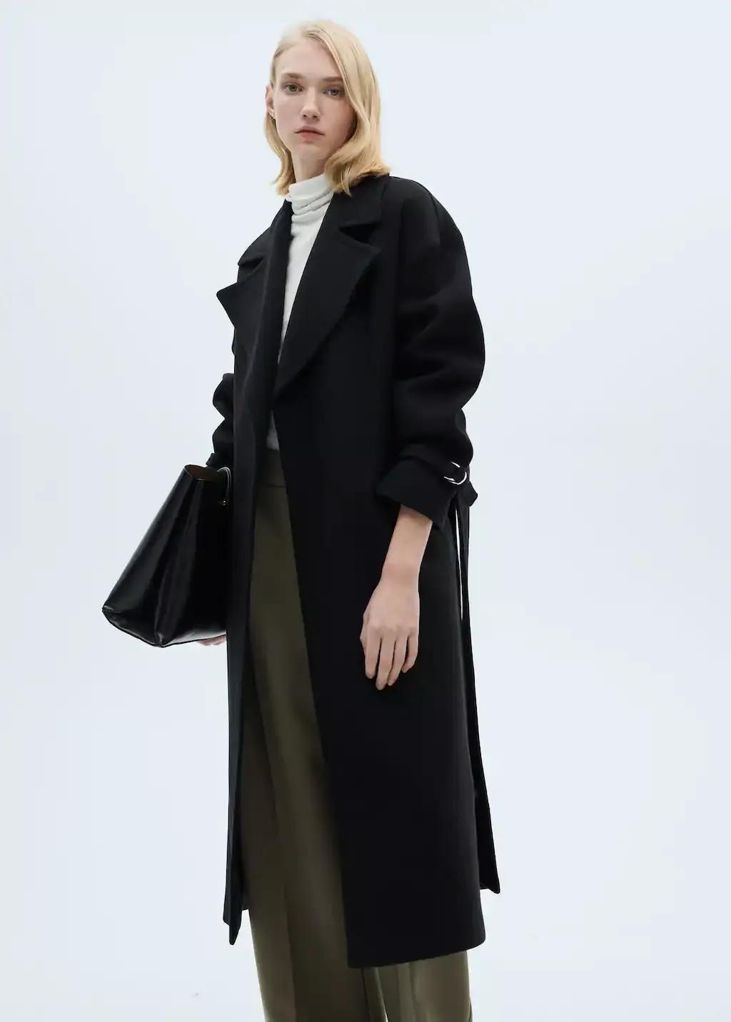 Black Maxi Lapel Manteco Wool Coat, , large image number 0