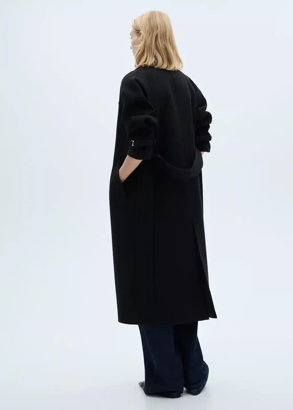 Black Maxi Lapel Manteco Wool Coat, , large image number 7