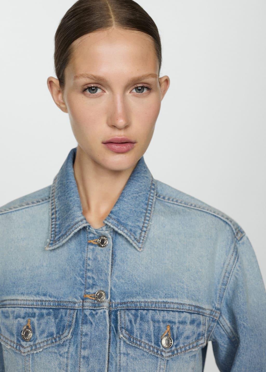 Blue Denim Jacket With Frayed Hem, , large image number 1