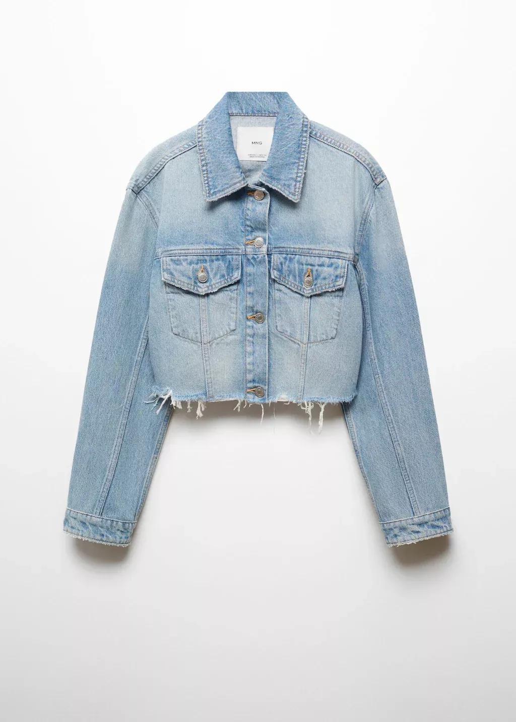 Blue Denim Jacket With Frayed Hem, , large image number 3