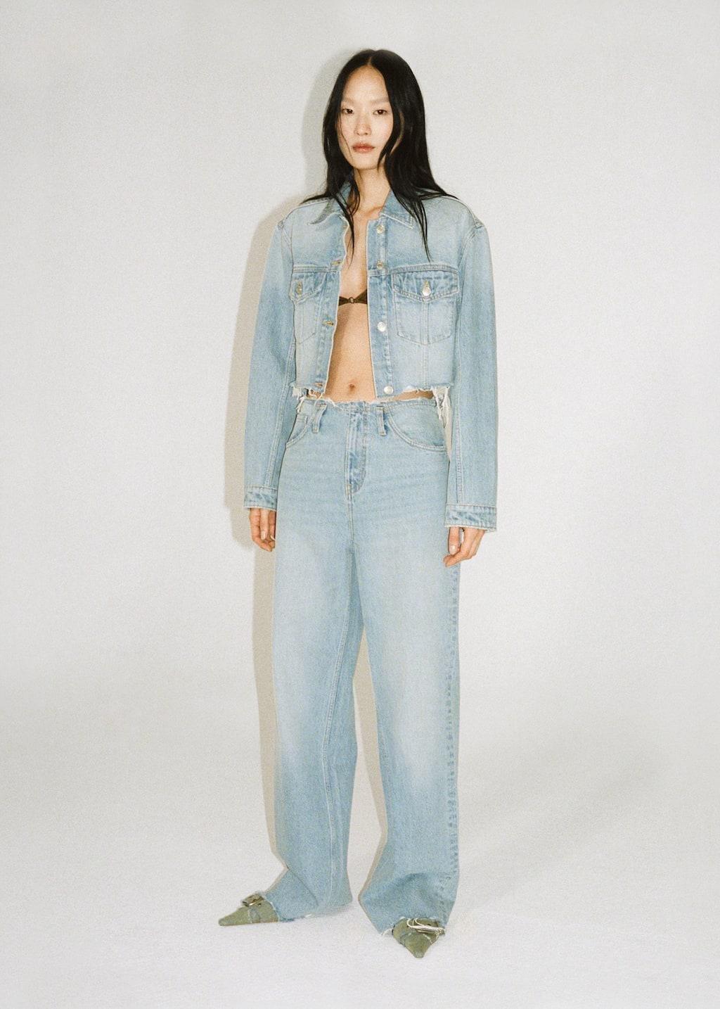 Blue Denim Jacket With Frayed Hem, , large image number 4