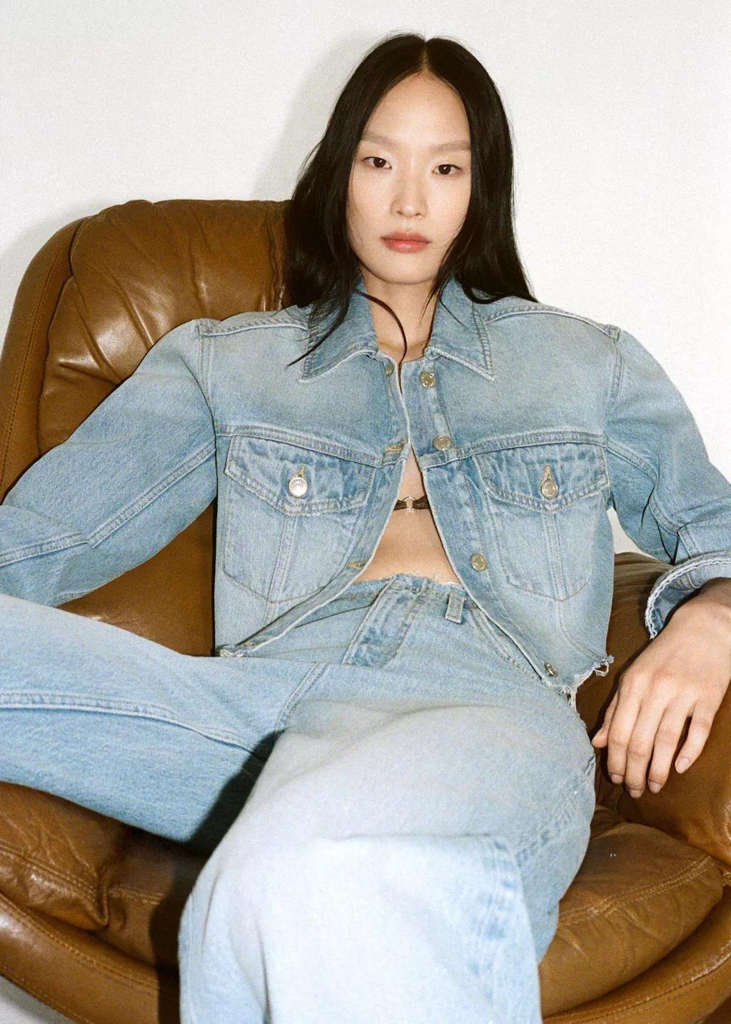 Blue Denim Jacket With Frayed Hem, , large image number 5
