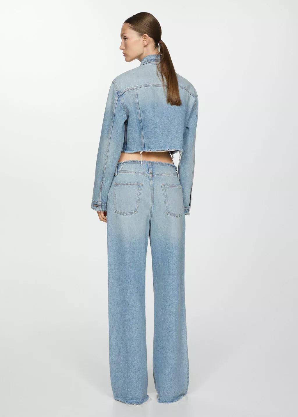 Blue Denim Jacket With Frayed Hem, , large image number 7