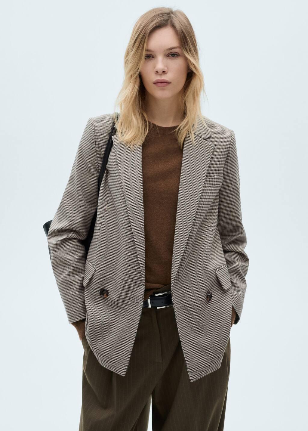 Brown Double-Breasted Blazer With Button, , large image number 0