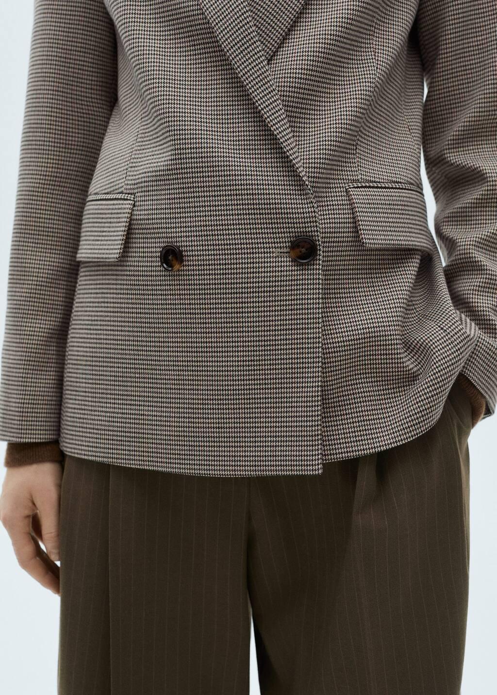 Brown Double-Breasted Blazer With Button, , large image number 4