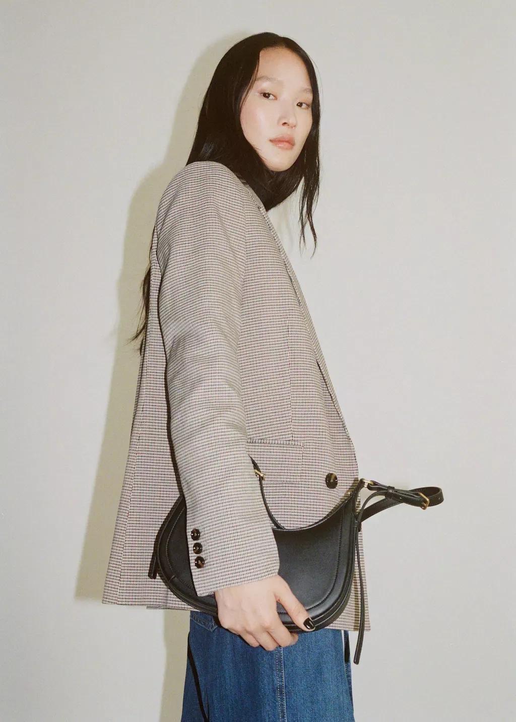 Brown Double-Breasted Blazer With Button, , large image number 7