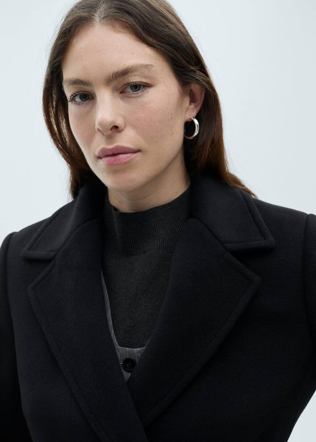 Black Double-Breasted Wool-Blend Coat, , large image number 2