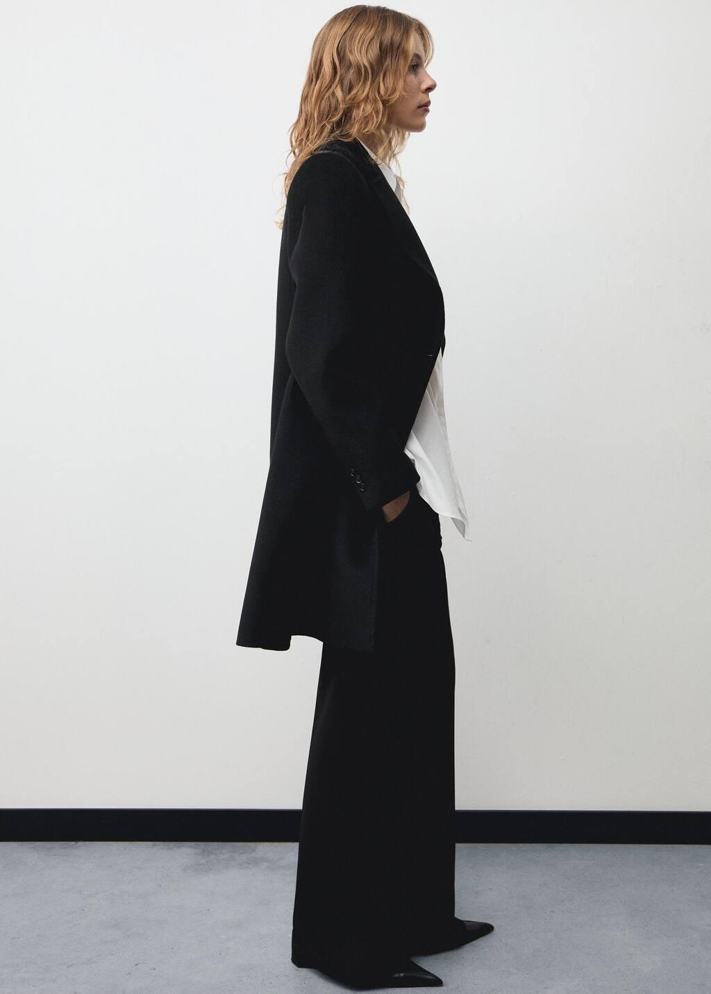 Black Double-Breasted Wool-Blend Coat, , large image number 3