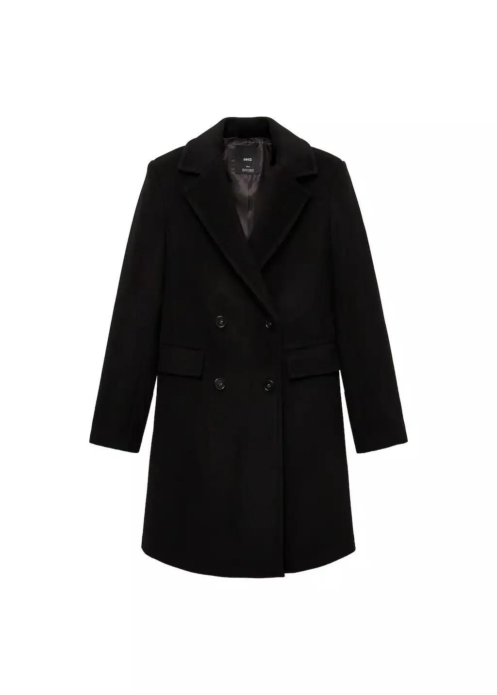Black Double-Breasted Wool-Blend Coat, , large image number 4