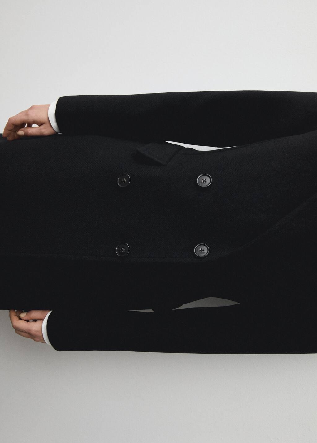 Black Double-Breasted Wool-Blend Coat, , large image number 6