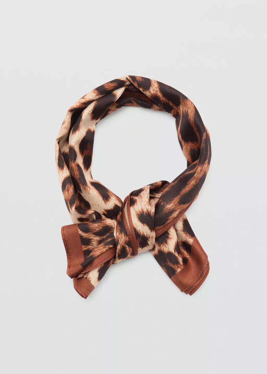 Brown Scarf With Leopard Design, Brown, large image number 1