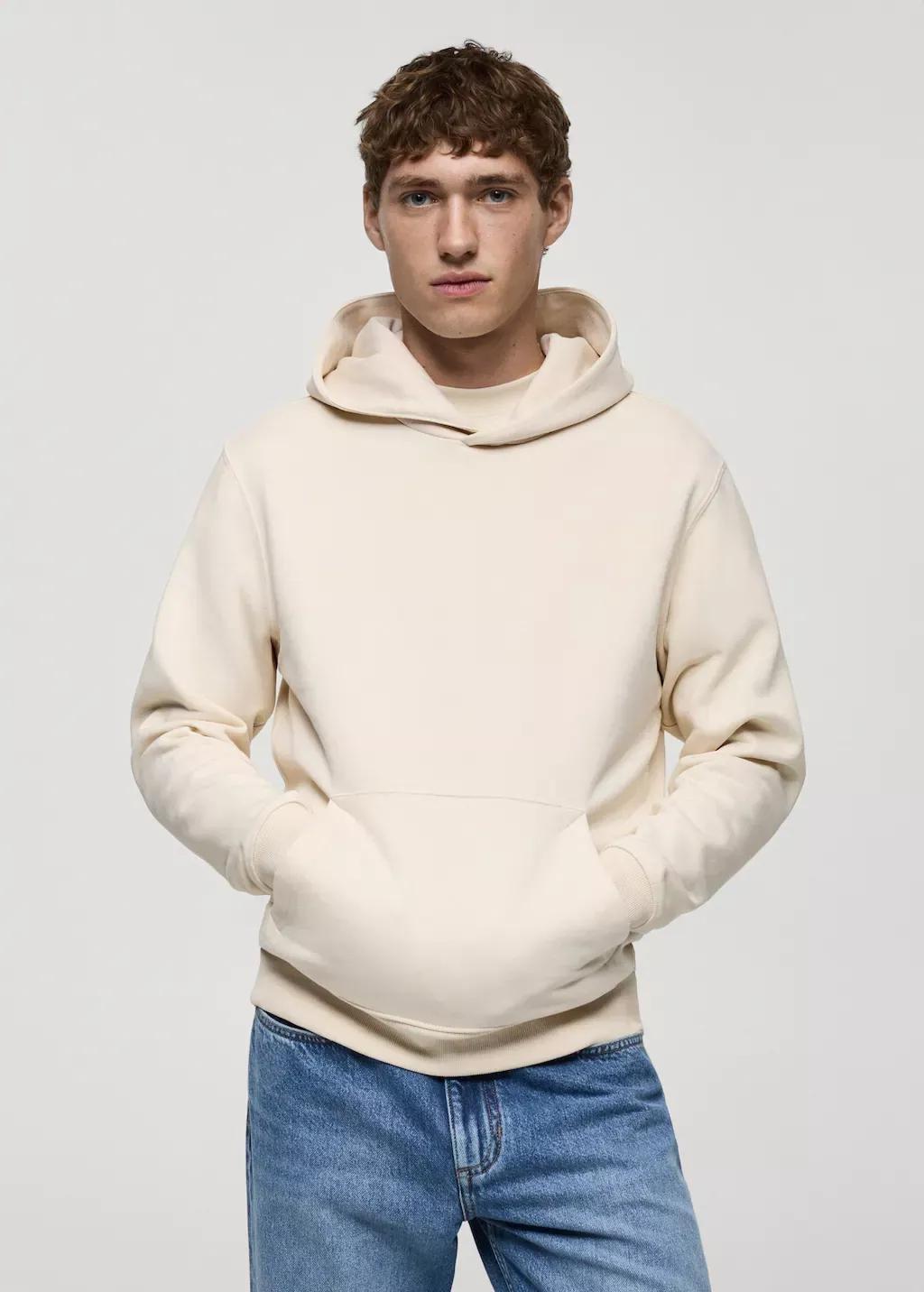 Light Beige Solid Casual Hoodie, , large image number 0