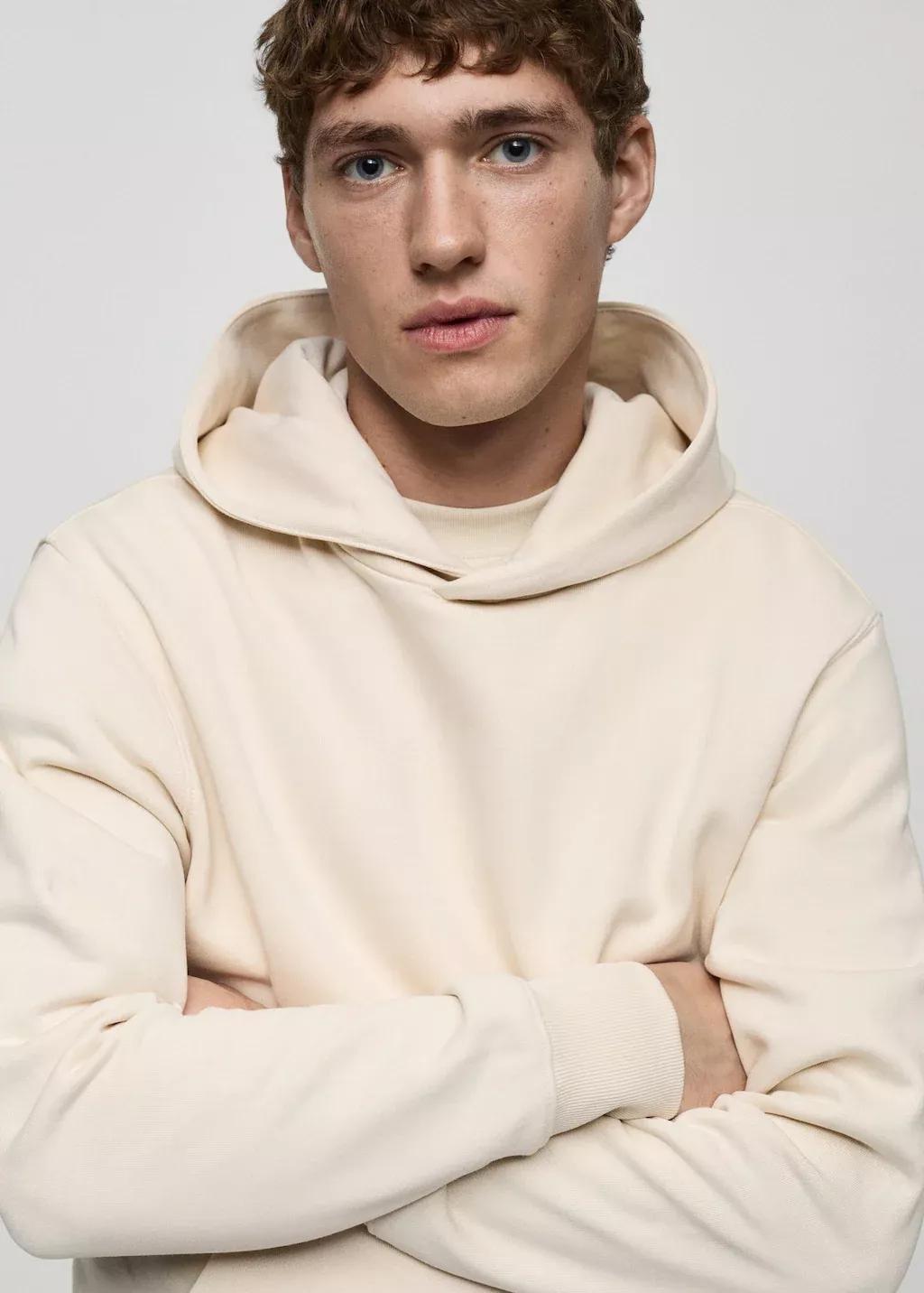 Light Beige Solid Casual Hoodie, , large image number 1