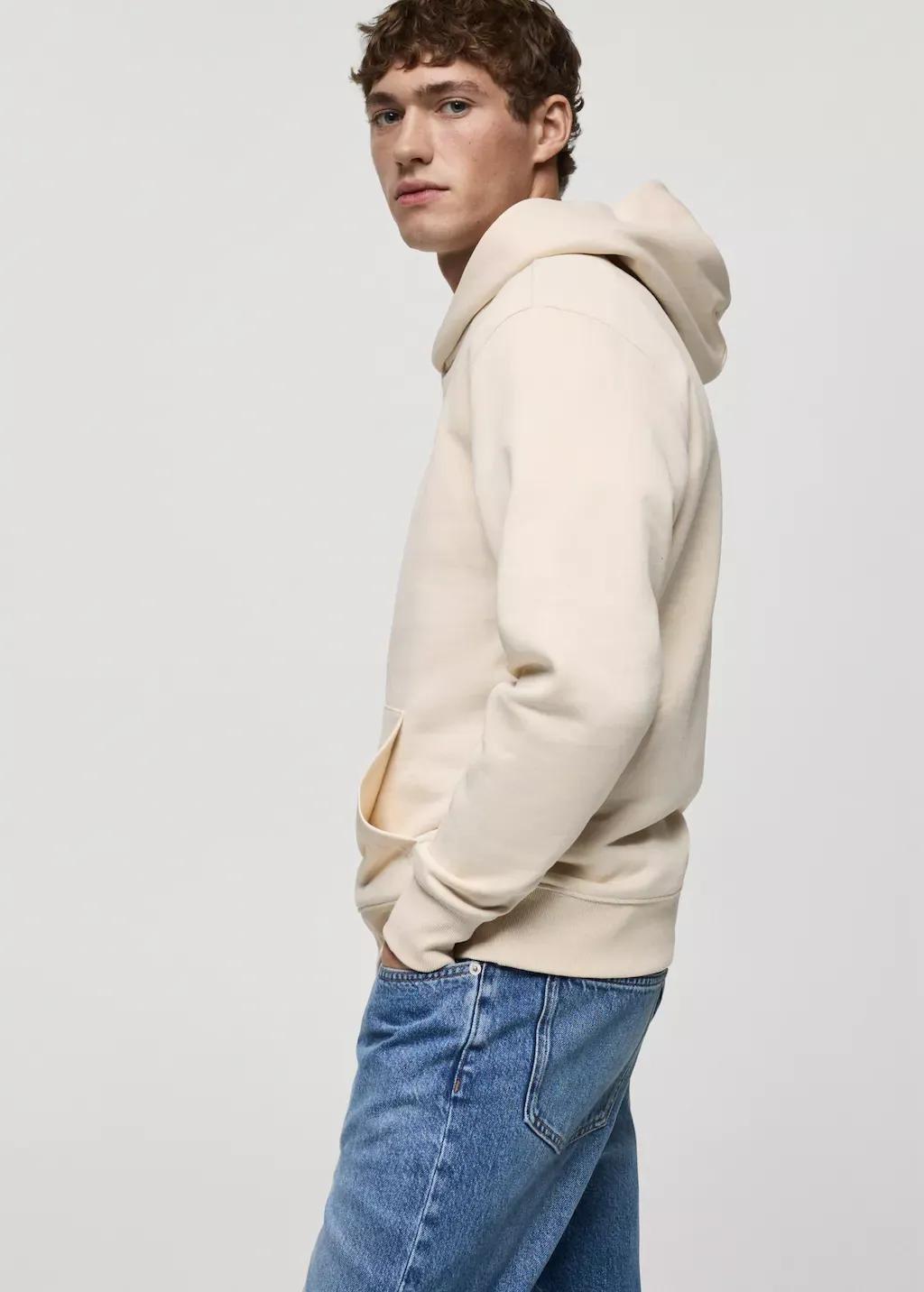 Light Beige Solid Casual Hoodie, , large image number 2