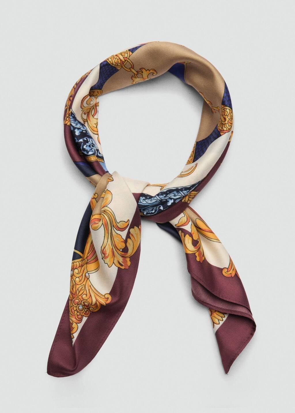 Red Vintage Printed Scarf, Dark Red, large image number 1